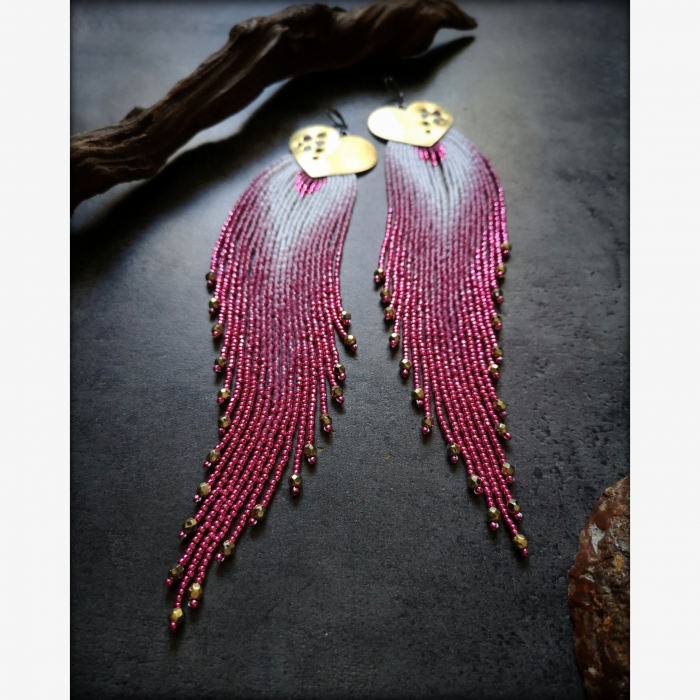 OOAK Heart Earrings with Pink Tourmaline and Rock Crystal