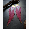 OOAK Heart Earrings with Pink Tourmaline and Rock Crystal - Handmade beaded fringe earrings