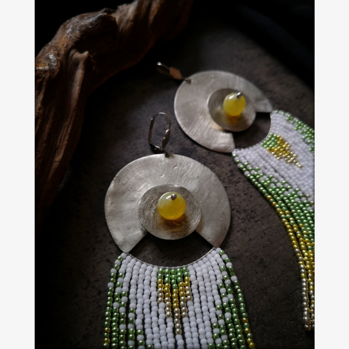 OOAK Extra Long Fringe Earrings with Yellow Agates