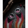 OOAK Extremely Long Fringe Earrings with Fossilized Palm Root - Handmade beaded fringe earrings