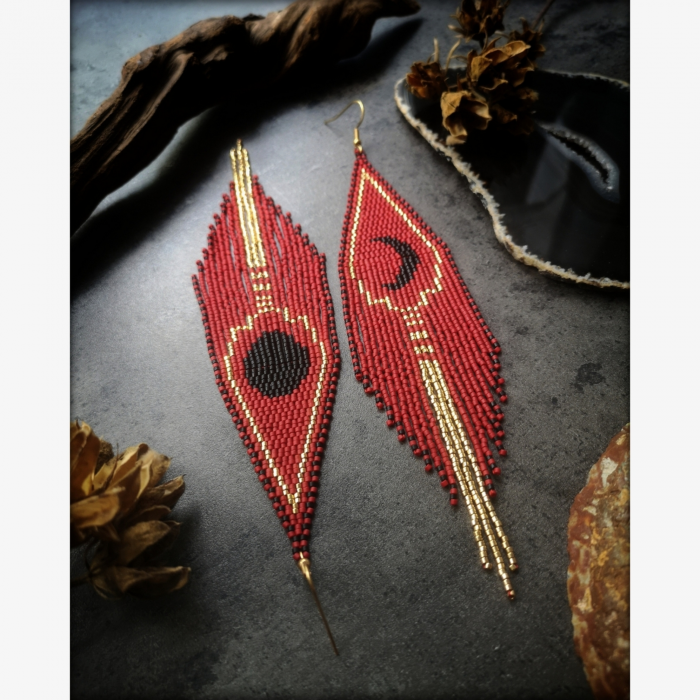 Pre-order Beaded Moon Phases Fringe Earrings - Handmade beaded fringe earrings