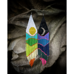 NIGHT and DAY - Mismatched Beaded Fringe Earrings - Handmade beaded fringe earrings