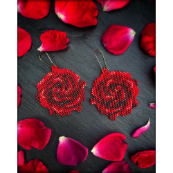Rose Flower Beaded Earrings - Handmade beaded fringe earrings