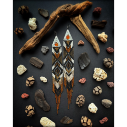 OOAK Long Art Deco Style Fringe Earrings with Baltic Amber - Handmade beaded fringe earrings