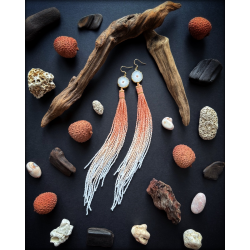Unique Beaded Tassel Earrings with Solar Quartz - Handmade beaded fringe earrings