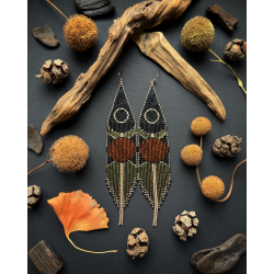 Beaded Fringe Earrings with Geometric Motif - Handmade beaded fringe earrings