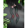 OOAK Extra Long Fringed Earrings with Rubies - Handmade beaded fringe earrings