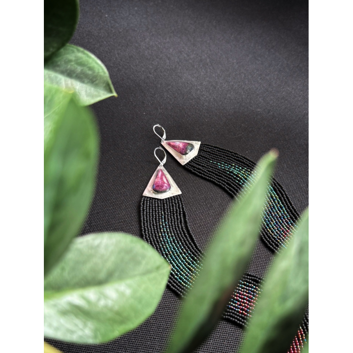 OOAK Extra Long Fringed Earrings with Rubies