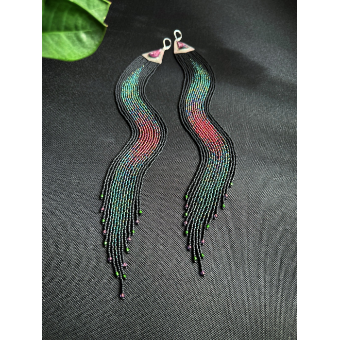 OOAK Extra Long Fringed Earrings with Rubies