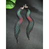 OOAK Extra Long Fringed Earrings with Rubies - Handmade beaded fringe earrings