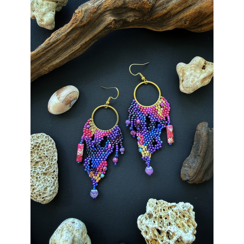 CORAL REEF Pink&Purple - Freeform Beaded Earrings