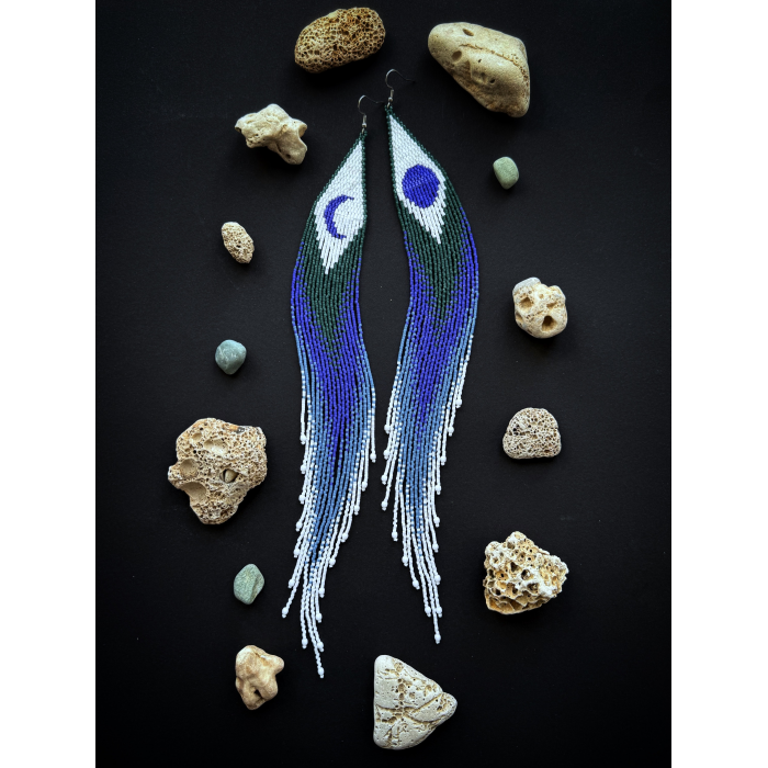 Lunar Beaded Fringe Earrings - Handmade beaded fringe earrings