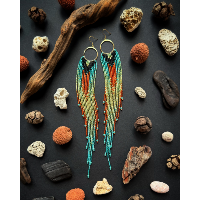 Long Beaded Fringe Earrings - Handmade beaded fringe earrings