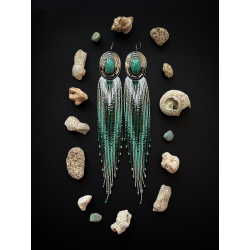 OOAK Beaded Fringed Earrings with Amazonite - Handmade beaded fringe earrings