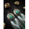 OOAK Beaded Fringed Earrings with Amazonite - Handmade beaded fringe earrings