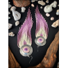 DUSTY PINK FRINGES - OOAK Beaded Fringe Earrings with Ceramic Cabochon - Handmade beaded fringe earrings