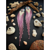 DUSTY PINK FRINGES - OOAK Beaded Fringe Earrings with Ceramic Cabochon - Handmade beaded fringe earrings