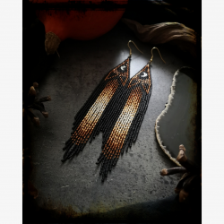 FALL EDITION - Art Deco Style Crescent Fringe Earrings - Handmade beaded fringe earrings