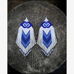 Ajna Third Eye Chakra Earrings with Lapis Lazuli - Handmade beaded fringe earrings