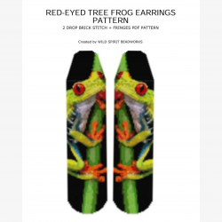 Beaded Fringe Earrings Pattern - Red-eyed Tree Frog - Handmade beaded fringe earrings