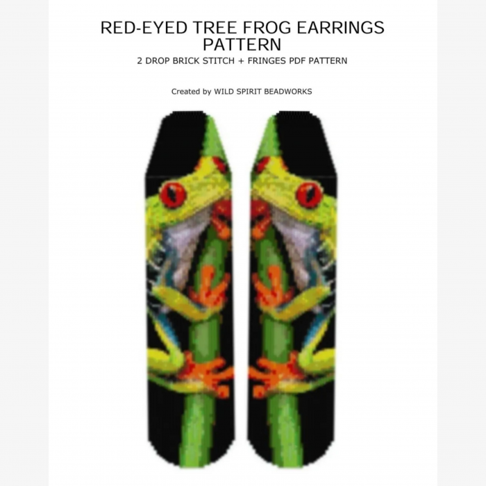 Beaded Fringe Earrings Pattern - Red-eyed Tree Frog