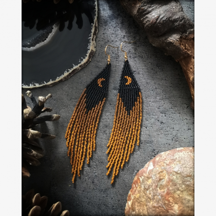 Halloween Crescent Fringe Earrings Style 4 - Handmade beaded fringe earrings