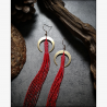 Brass Crescent And Beaded Ombre Tassel Earrings - Handmade beaded fringe earrings