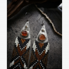 OOAK Extra Long Fringe Earrings with Golden Topaz - Handmade beaded fringe earrings