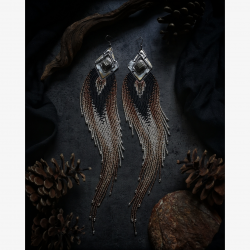 OOAK Large Fringe Earrings with Spanish Pyrite Cubes - Handmade beaded fringe earrings