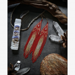 Art Deco Style Crescent Fringe Earrings - Dark Red - Handmade beaded fringe earrings