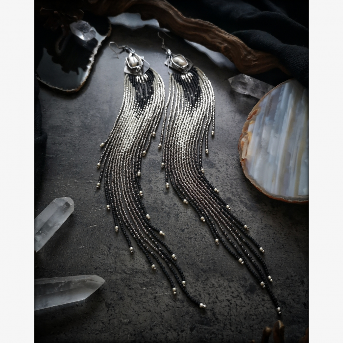 OOAK Extremely Long Fringe Earrings with Agates