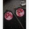 Full Moon Earrings with Garnets - Handmade beaded fringe earrings