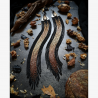 OOAK Extra Long Fringe Earrings with Fossilized Palm Root - Handmade beaded fringe earrings