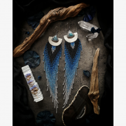OOAK Beaded Fringe Earrings with Shattuckites - Handmade beaded fringe earrings