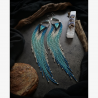 OOAK Extra Long Fringe Earrings with Petrified Opal Wood - Handmade beaded fringe earrings
