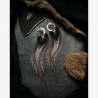 OOAK Extra Long Ombre Fringe Earrings with Ammonite - Handmade beaded fringe earrings