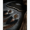 OOAK Extra Long Ombre Fringe Earrings with Ammonite - Handmade beaded fringe earrings