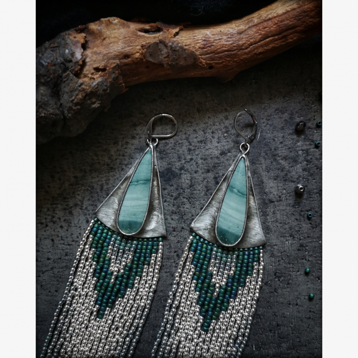 OOAK Extra Long Fringe Earrings with Polychrome Jaspers