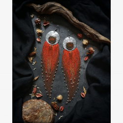 OOAK Fringe Earrings with Seam Agates - Handmade beaded fringe earrings