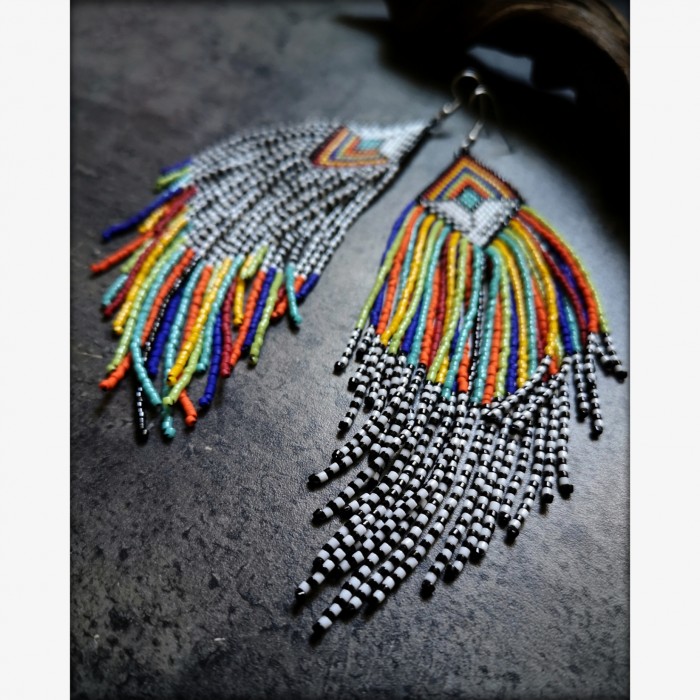 Colorful Asymmetrical Beaded Fringe Earrings