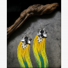 DAFFODIL BEAUTIES - OOAK Sterling Silver Daffodil Flower Earrings with Beaded Fringes, Green Tourmalines and Yellow Agates - Handmade beaded fringe earrings