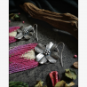 DOGWOOD BEAUTIES - OOAK Sterling Silver Dogwood Flower Earrings with Beaded Fringes and Rhodonites - Handmade beaded fringe earrings