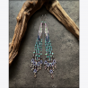 Narrow Beaded Fringe Earrings with Amethyst and Chrysocolla - Handmade beaded fringe earrings