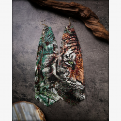 Mismatched Tiger Bamboo Beaded Fringe Earrings