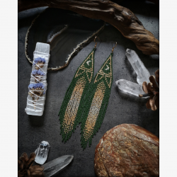 Pre-order Art Deco Style Crescent Fringe Earrings - Forest Green - Handmade beaded fringe earrings