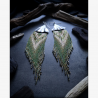 GINKGO BEAUTIES - OOAK Sterling Silver Ginkgo Earrings with Beaded Fringes - Handmade beaded fringe earrings