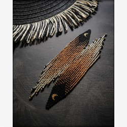 Birthday Offer - Crescent Moon Fringed Ombre Earrings - Handmade beaded fringe earrings